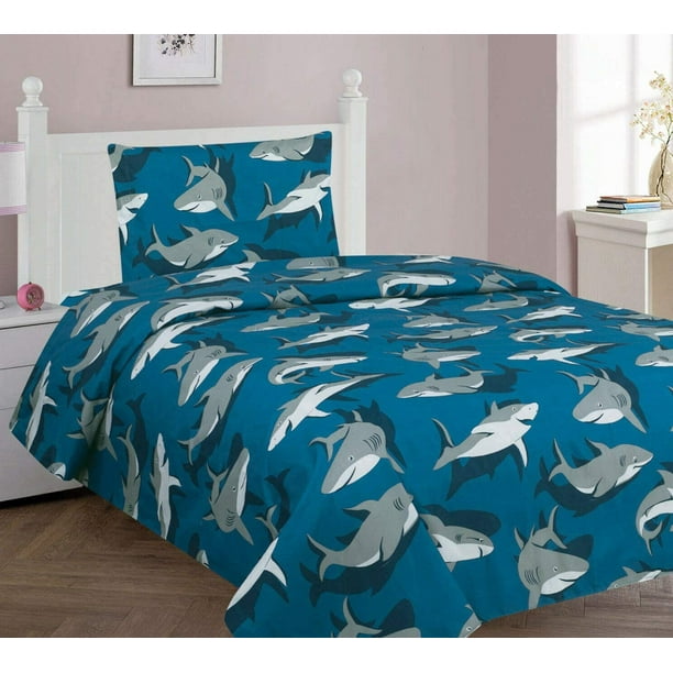 Elegant Home Sharks Design Multicolor Dark Blue Green 4 Piece Printed Full Size Sheet Set with Pillowcase Flat Fitted Sheet for Boys/Kids/Teens # Shark Full Elegant Home Sharks Design Multicolor Dark Blue Green 4 Piece Printed Full Size Sheet Set with Pillowcase Flat Fitted Sheet for Boys/Kids/Teens # Shark Full